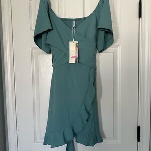 Elegant Teal Wrap Dress